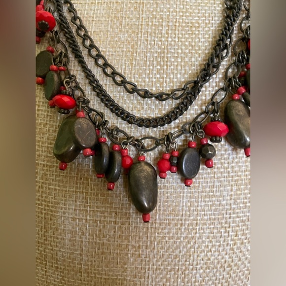 Elegant Red and Brown Layered Necklace - Picture 3 of 5